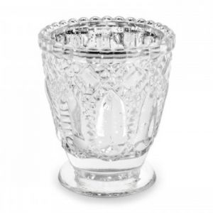 Świecznik szklany PartyDeco Srebrny, 8cm